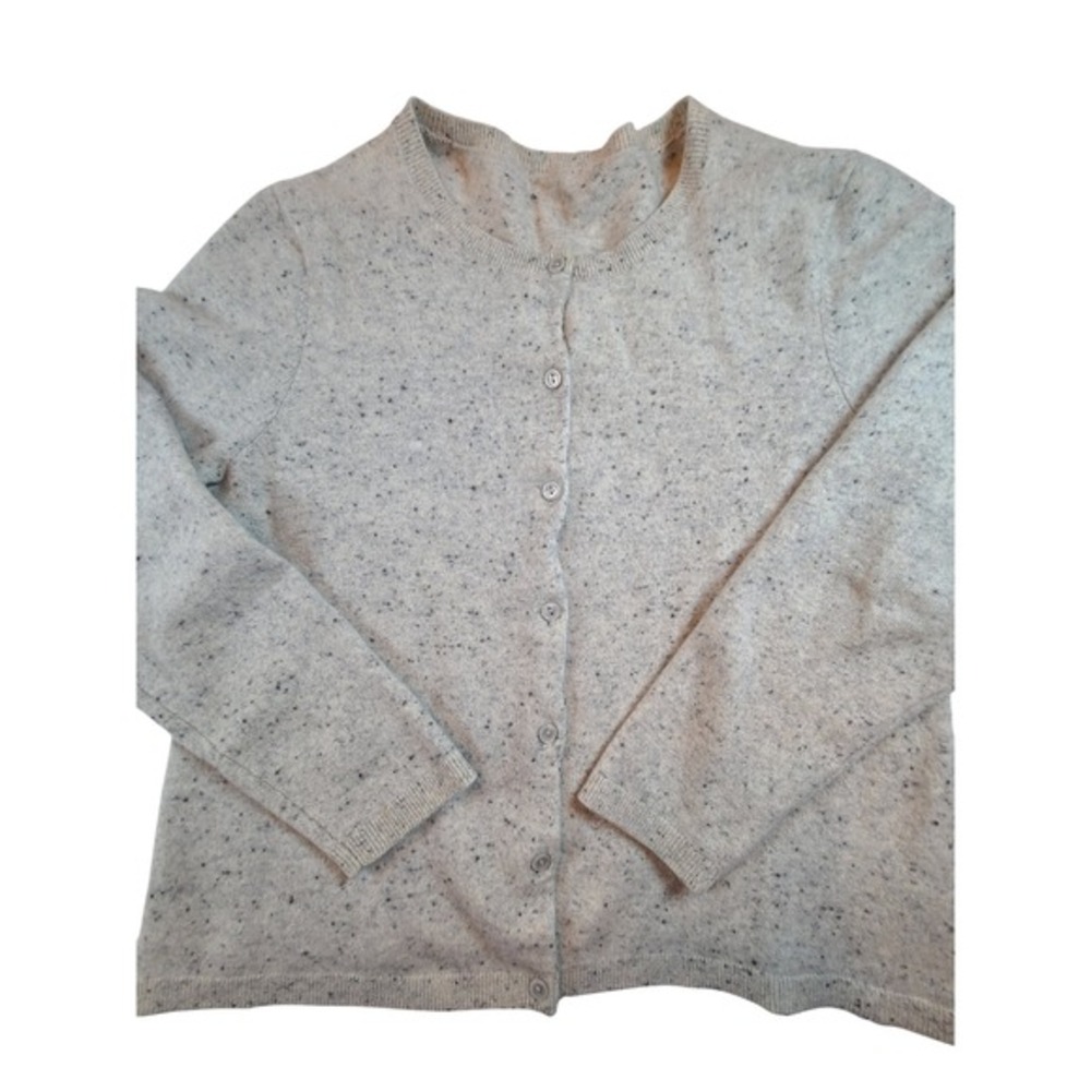 Lands End 100% Cashmere Speckled Cardigan Sweater Button Front Crew Neck Women's
